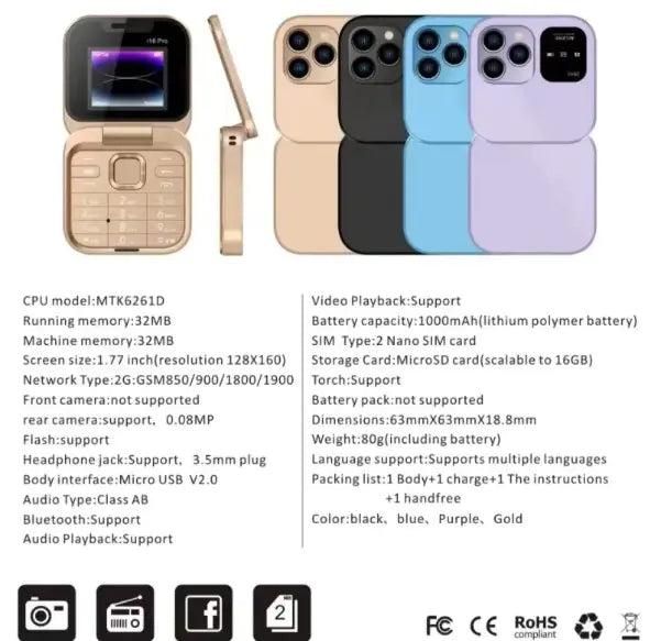 Icke-smart telefon I16 Mini dubbelkort 2Gđ