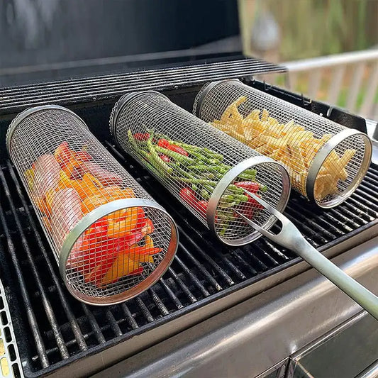 Rullande grillkorg i rostfritt stål